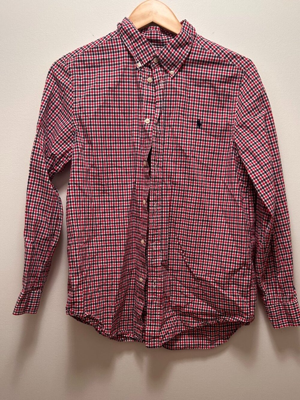 Boys Polo red/white/blue plaid button down, XL (18-20)